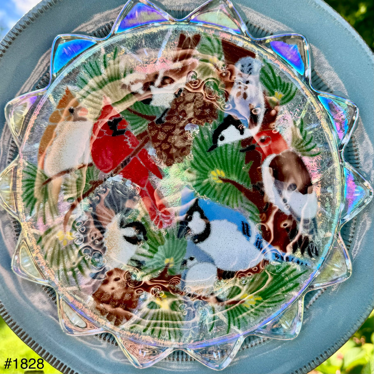 Winter Bird Scene Glass Garden Flower (#1828)