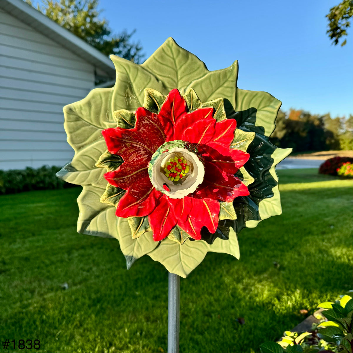 Double Poinsettia Glass Garden Flower (#1838)