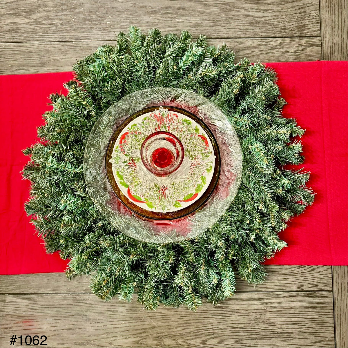 Holly and Berries Glass Garden Flower/Centerpiece (#1062)