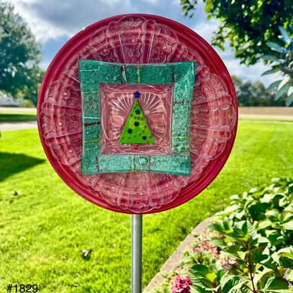 Red/Green Glass Garden Flower (#1829)