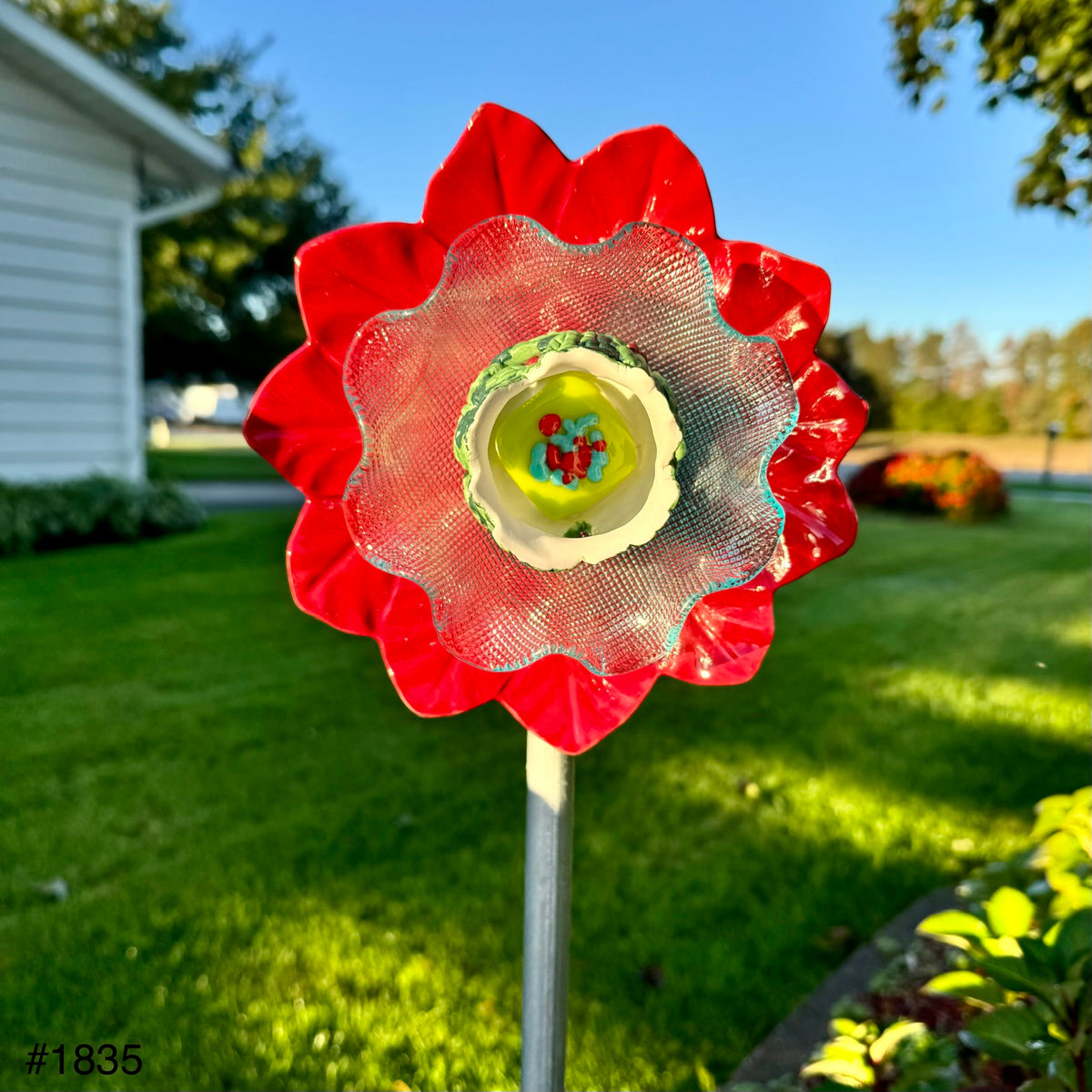 Red Poinsettia Glass Garden Flower (#1835)