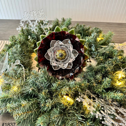 Green/Red/Clear Glass Garden Flower (#1837)