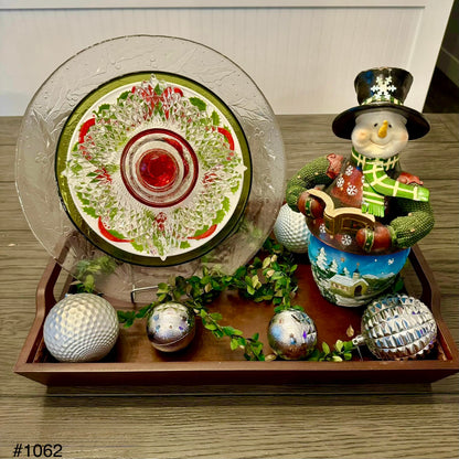 Holly and Berries Glass Garden Flower/Centerpiece (#1062)