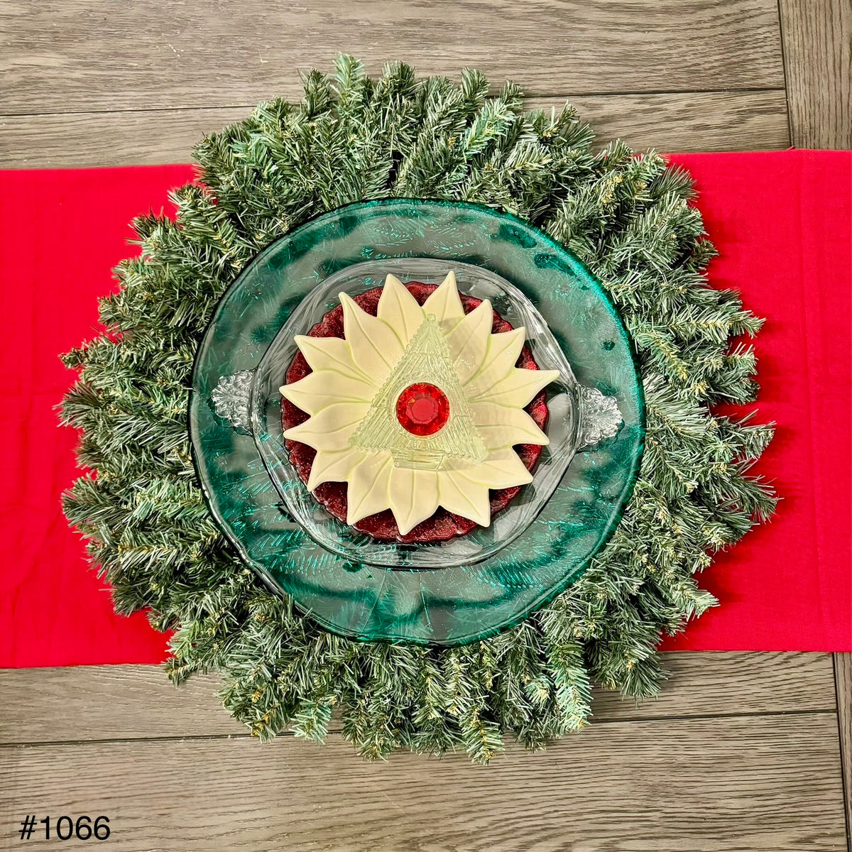 Green/Red/White Poinsettia Christmas Centerpiece (#1066)