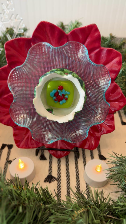 Red Poinsettia Glass Garden Flower (#1835)