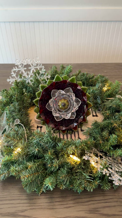 Green/Red/Clear Glass Garden Flower (#1837)
