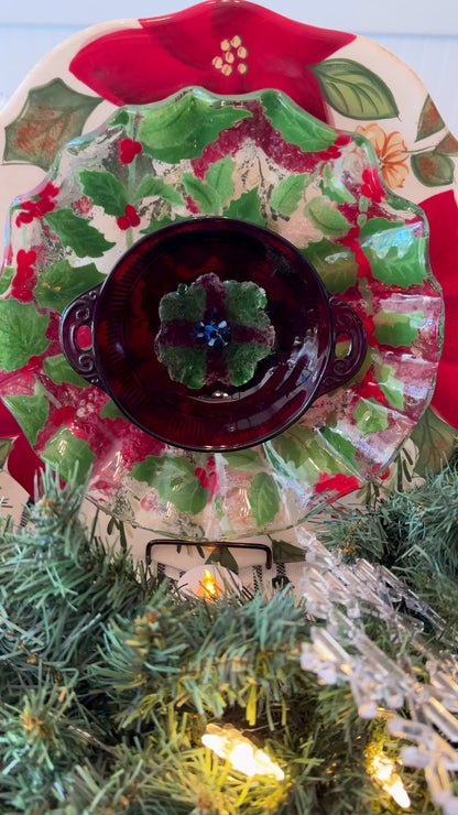 Poinsettia, Holly, & Berries Glass Garden Flower (#1831)