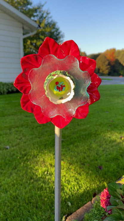 Red Poinsettia Glass Garden Flower (#1835)