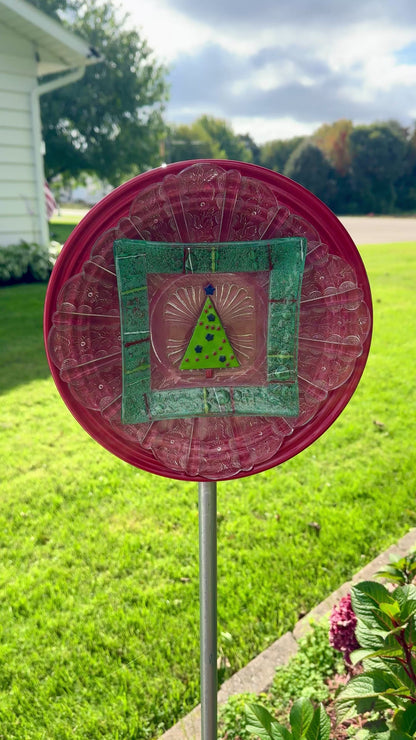Red/Green Glass Garden Flower (#1829)