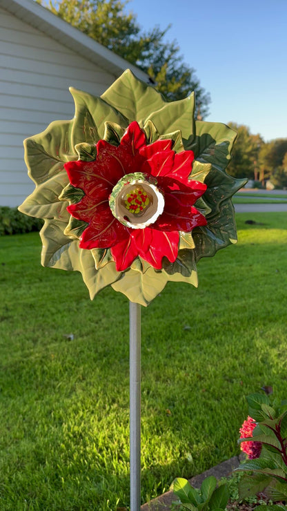 Double Poinsettia Glass Garden Flower (#1838)