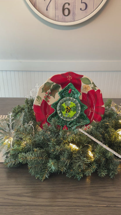 Poinsettia and Christmas Tree Glass Garden Flower (#1832)