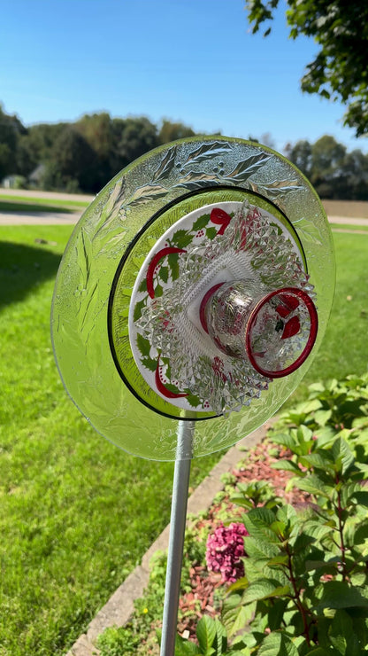 Holly and Berries Glass Garden Flower/Centerpiece (#1062)