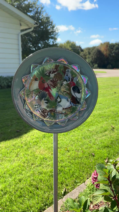 Winter Bird Scene Glass Garden Flower (#1828)